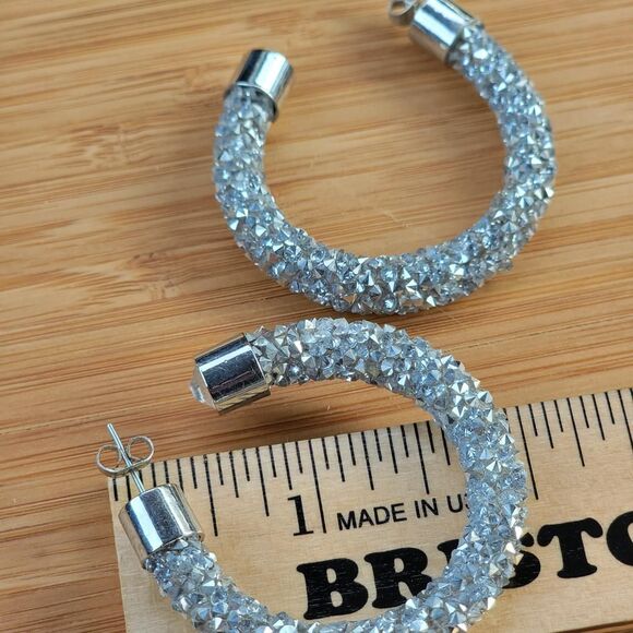 Swarovski  elements Women's Silver Jewelry earrings hoops - Picture 5 of 5